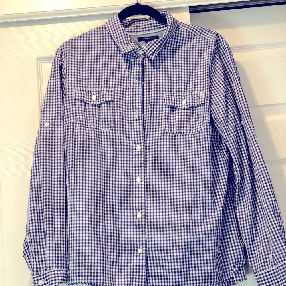 Tommy Hilfiger checkered blouse, purple/white